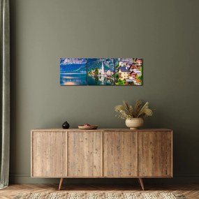 Obraz - Alpská dedina (s hodinami) (90x30 cm)