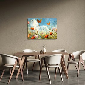 Sklenený obraz - Motýle na letnej lúke (70x50 cm)