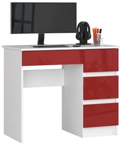 Počítačový stôl A7 pravá biela/červená lesk