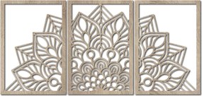 SENTOP | 3-dielna mandala kvetov – moderná drevená nástenná dekorácia do obývačky | SENTOP HDF0583-60 x 30-WENGE