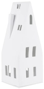Biely porcelánový svietnik DOMČEK so špicatou strechou, veľký