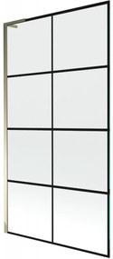Mexen Next L, 1-krídlová vaňová zástena 100 x 150 cm, 6mm číre sklo-čierny vzor, zlatý lesklý profil, 895-100-000-03-77-50