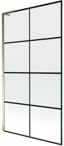Mexen Next L, 1-krídlová vaňová zástena 100 x 150 cm, 6mm číre sklo-čierny vzor, zlatý lesklý profil, 895-100-000-03-77-50