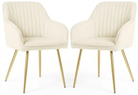 Sada dvoch jedálenských stoličiek FLORENCE zamatové, krémové / zlaté nohy (2 ks)