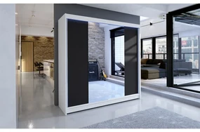 Šatníková skriňa s posuvnými dverami Bar II, Farby: biela / čierna, Osvetlenie: osvetlenie LED RGB - farebné