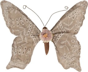 Béžová dekorácia motýľ na klipe zdobený čipkou Butterfly - 28*4*22 cm
