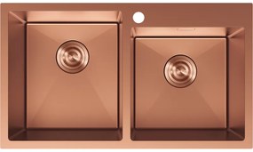 Mexen Xorin, 2-komorový nerezový drez 780 x 450 mm, brúsená meď, 6441782000-65