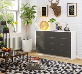 Komoda K160 8SZ CLP biela / sivá