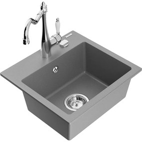 Mexen Milo, granitový drez 435x410x171 mm, 1-komorový a drezová batéria Carla, šedá, 6505-71-670700-00