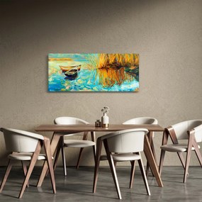 Obraz - Jazero s loďkami (120x50 cm)