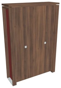 Vysoká šatníková skriňa Verno+ S 140 x 46 x 210 cm, orech / červená