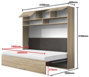 Nabytekmorava Sklápacia posteľ VS1056 MAX, 200x140cm farba lamina: orech lyon/biele dvere, Varianta dverí: matné
