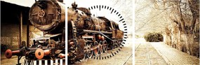 Obraz - Historická lokomotíva (s hodinami) (90x30 cm)