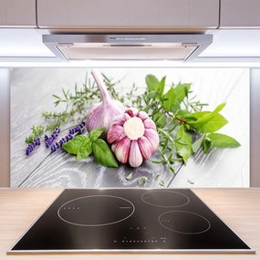 Sklenený obklad Do kuchyne Cesnak byliny do kuchyne 120x60 cm