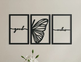 drevko 3-dielny obraz na stenu Good vibes Rozmer obrazu: 31 x 65 cm, Farba dekorácie: Čierna