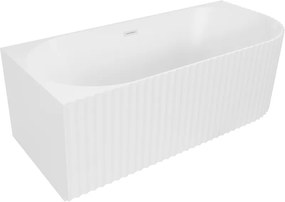 Mexen Gia, voľne stojaca rohová vaňa, drážkovaná, ľavá, 150 x 75 cm, biela matná, biely prepad, 52701507501L-20