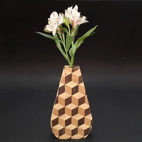 AMADEA Drevená váza mozaika, masívne drevo - škárovka z troch drevín, výška 23 cm