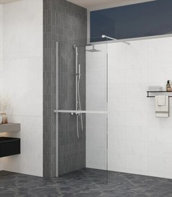 Erga Paris, sprchová zástena Walk-In 140x200 cm, 8mm číre/mliečne sklo, biely matný profil, ERG-V02-PARIS-140x200-MF-WH