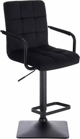 LuxuryForm DESIGN Barová stolička VERONA BLACK VELUR na čiernej hranatej podstave - čierna