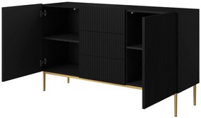 Komoda Nicole 150 cm s 3 zásuvkami - čierny mat / zlatá