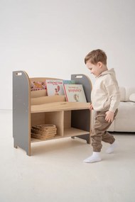 Dětský montessori regál s knihovnou, šedý - 74 x 75 cm