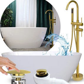 Voľne Stojaca Vaňa S Vaňovou Batériou Sifón Vaňa Klik Klak Zlatý Set
