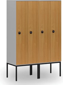 Drevená šatníková skrinka S4 s podnožou, 2 oddiely, 1871 x 600 x 500 mm, demont, RFID zámok, sivá/buk