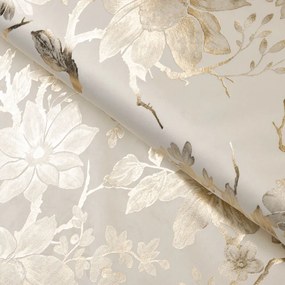 Biante Zamatový behúň na stôl Isabela Flower IBL-023 Zlaté kvety na krémovom 20x140 cm