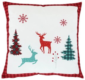 Vankúš zamatový s výplňou - vianočné, červené okraje, 100% polyester, 45 x 45 cm.