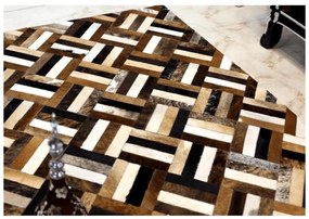 Tempo Kondela Luxusný kožený koberec, hnedá/čierna/béžová, patchwork, 170x240 , KOŽA TYP 2