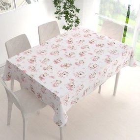 Biante Detský bavlnený obdĺžnikový obrus Sandra SA-438 Ružové žirafy na bielom 50x100 cm