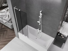 Mexen Velar L, 2-krídlová posuvná vaňová zástena 75 x 150 cm, 8mm šedé sklo, biela matná, 896-075-003-41-20