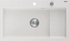 Mexen Omar, 1-komorový granitový drez 800x480x210 mm, chrómový sifón, biela, 6520801005-20