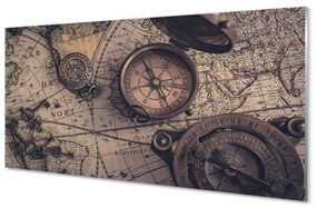 Sklenený obraz kompas mapa 125x50 cm