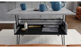 Konferenčný stôl so zdvíhacou doskou a poličkou HALIJA šedá betón/čierna