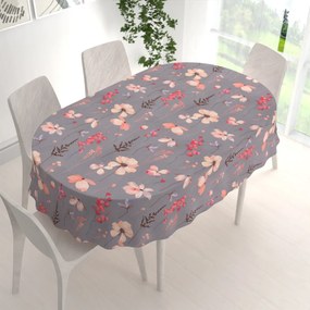 Biante Bavlnený oválny obrus Sandra SA-537 Ružové kvety na sivom 50x100 cm