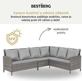 4dielna záhradná ratanová rohová súprava BestBerg BBRF-1092B / čierna/sivá