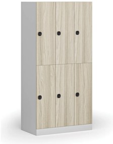 Šatníková skrinka s úložnými boxmi, 6 boxov, 1850 x 900 x 500 mm, demont, kódový zámok, laminované dvere, dub prírodný