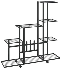 vidaXL Stojan na kvety s kolieskami 94,5x25x92,5 cm čierny kovový