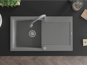 Mexen Leo, 1-komorový granitový drez 900x500x190 mm a drezová batéria Elia, šedá, 6501-71-670101-71