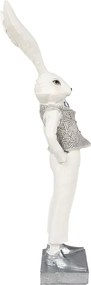 Dekorácia socha biely zajac vo vestičke - 9*13*36 cm