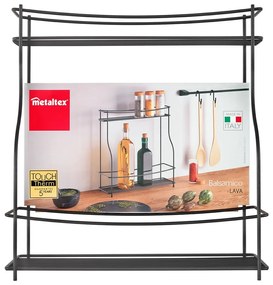Čierna dvojposchodová prídavná polica do kuchyne Metaltex Balsamico Lava