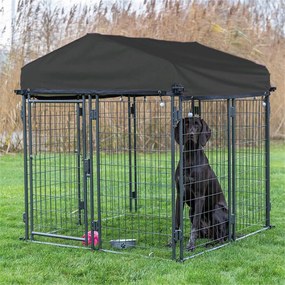 Vonkajšia kovová búda pre psov so zastrešením proti UV žiareniu