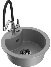 Mexen Diego, 1-komorový granitový drez 488x488x167 mm a drezová batéria Duo, šedá, 6512-71-671701-07-B