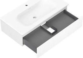 Mexen Rivel, kúpeľňová skrinka 90 cm s umývadlom Vela, 1 zásuvka, drážkovaná, biela matná, 91A20-09023-1-BF01-W23M01