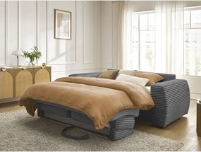 Tmavosivá menčestrová pohovka na každodenné spanie/rozkladacia 220 cm Hugo – Bobochic Paris