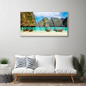 Obraz na skle Pláž more hory príroda 140x70 cm
