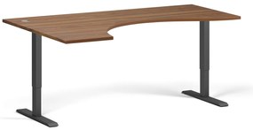 Ergonomický výškovo nastaviteľný stôl, 180x120 cm, 2 motory, L/P, čierna podnož, orech
