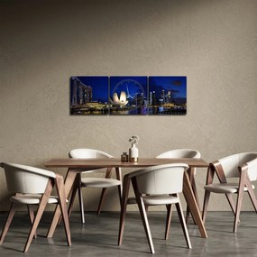 Obraz nočného Singapuru (s hodinami) (90x30 cm)