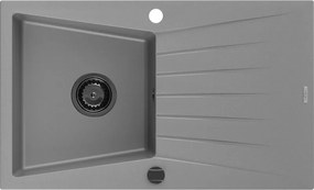 Mexen Cesar, granitový drez 775x470x190 mm, 1-komorový, šedá s čiernym sifónom, 6514771010-71-B